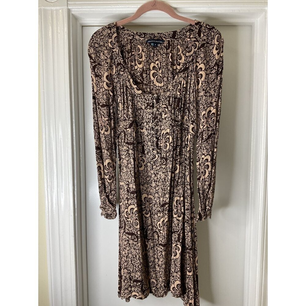 French Connection Women's Boho Long Sleeve Floral Print Dress Size 8